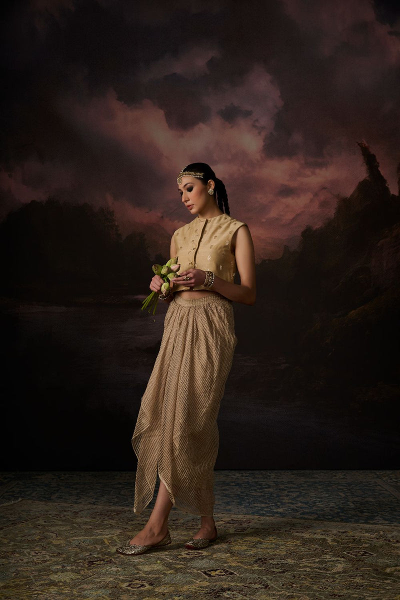 NARI SKIRT organza by SWATTI KAPOOR in gold color for women in Singapore