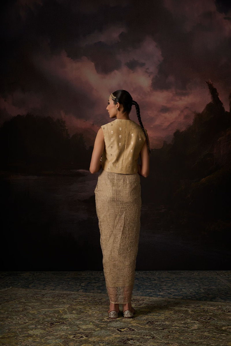NARI SKIRT organza by SWATTI KAPOOR in gold color for women in Singapore