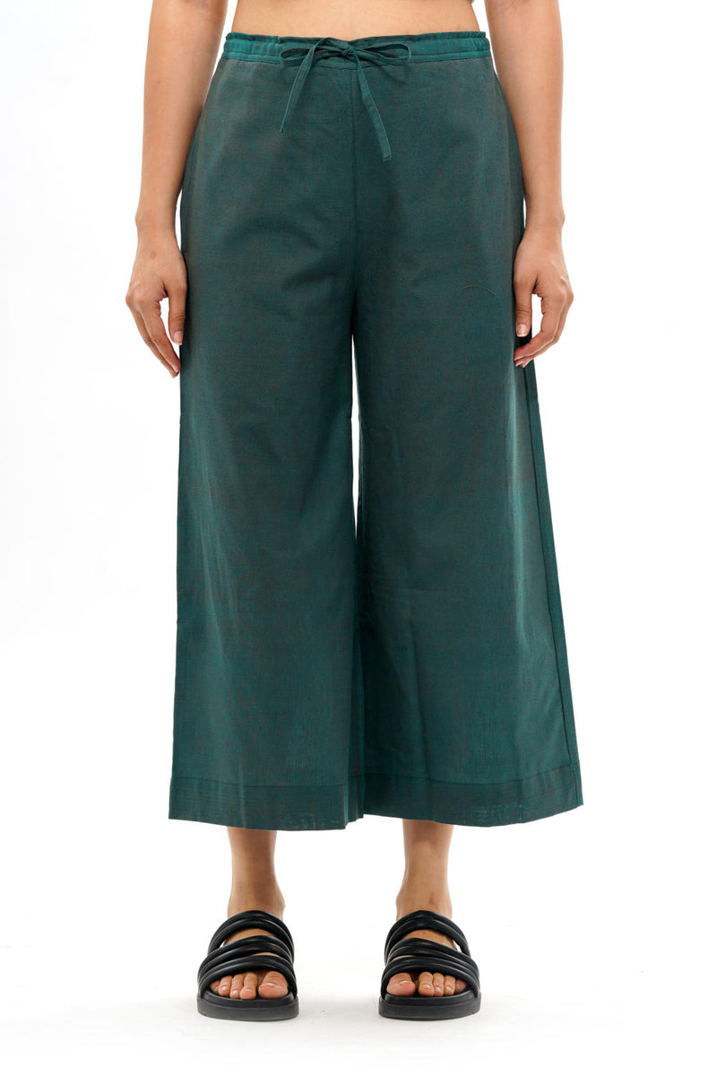 MIDORI PALAZZO 100% cotton by Translate - Handwoven Ikat in green color for women in Singapore