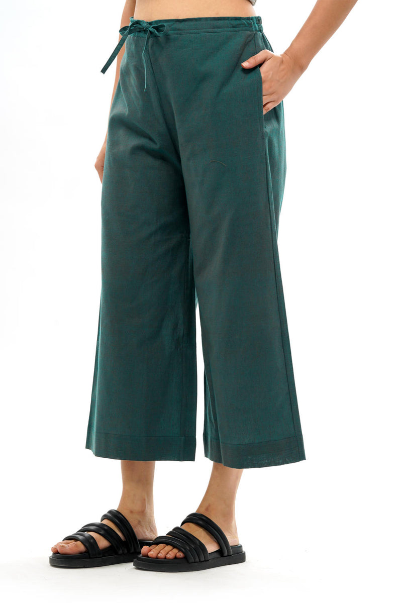 MIDORI PALAZZO 100% cotton by Translate - Handwoven Ikat in green color for women in Singapore