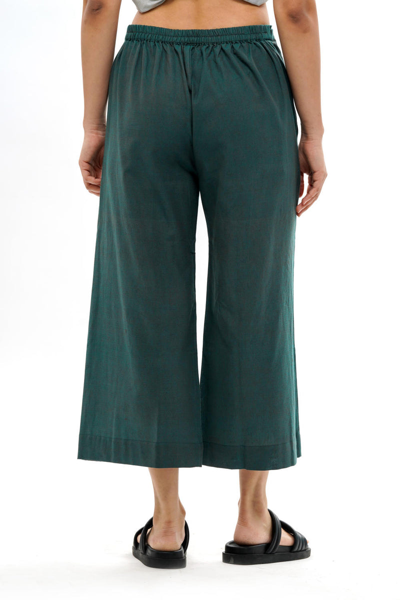 MIDORI PALAZZO 100% cotton by Translate - Handwoven Ikat in green color for women in Singapore