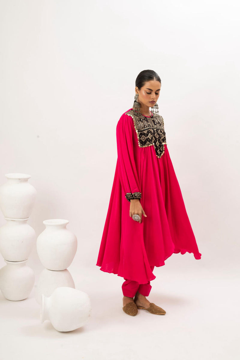 Mahi Asymmetrical Kurta Set with Dupatta - Pink
