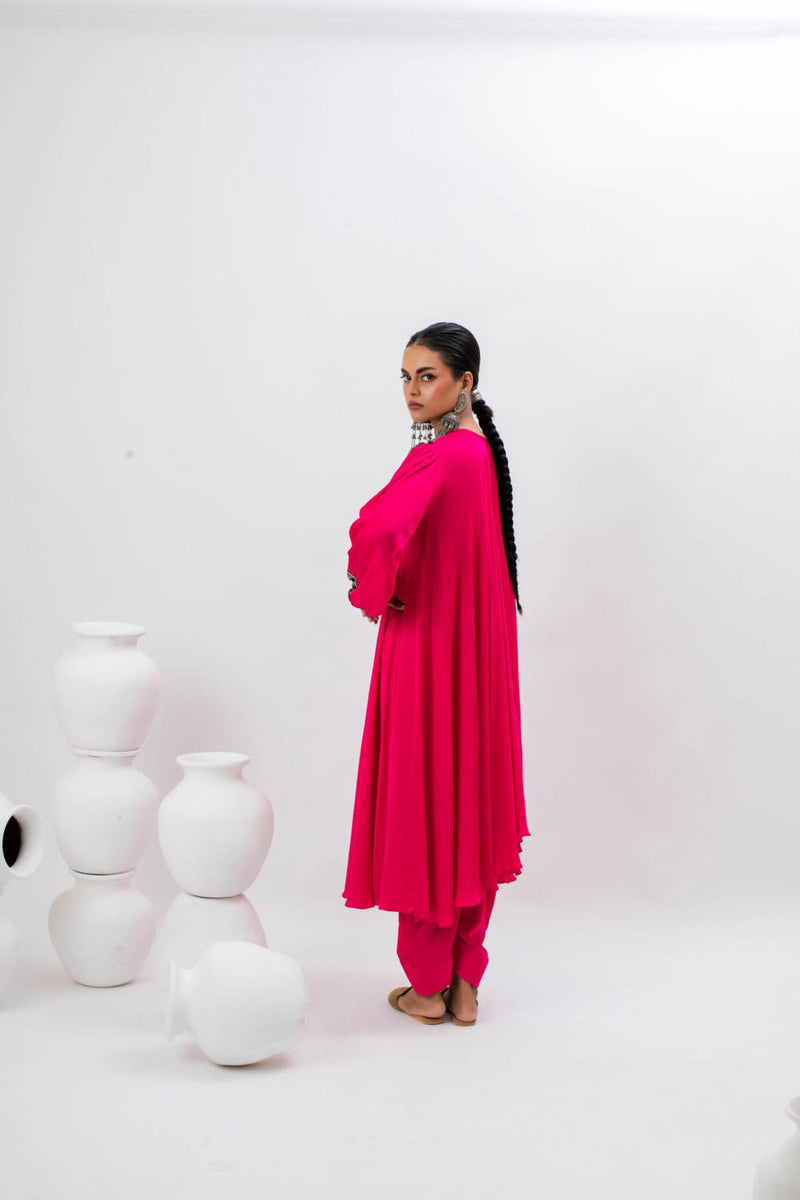 Mahi Asymmetrical Kurta Set with Dupatta - Pink