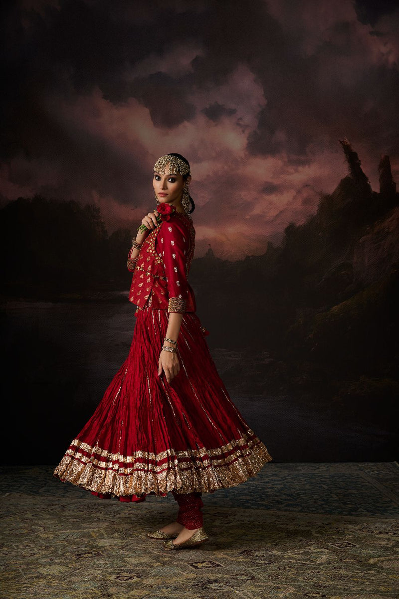 NOOR GILET chanderi by SWATTI KAPOOR in red color for women in Singapore