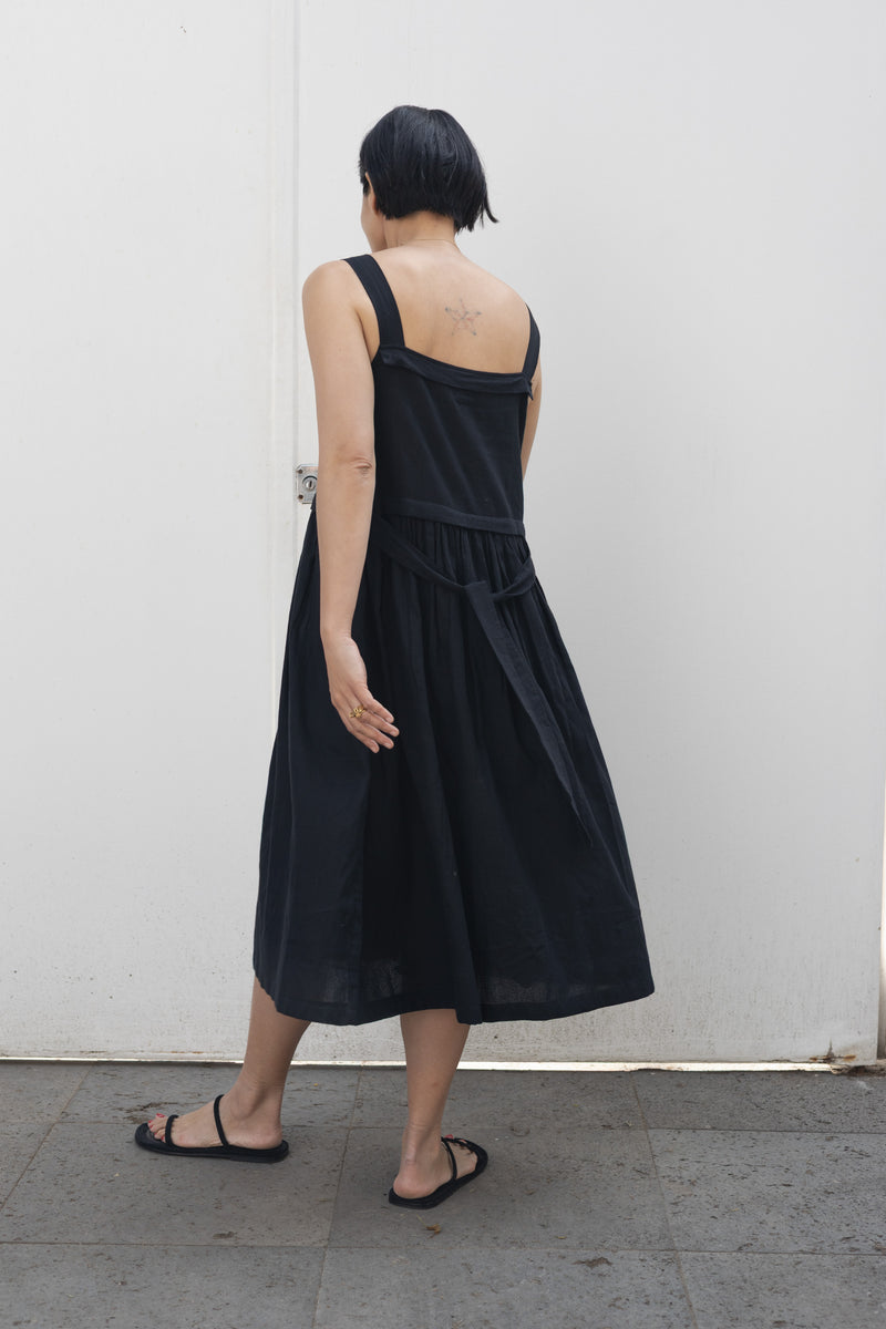 NY Black Dress-Black cotton by World of Crow in black color for women in Singapore