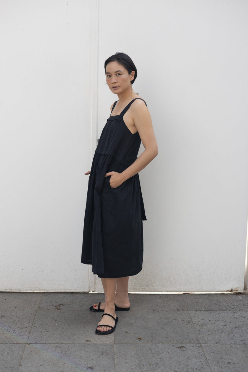 NY Black Dress-Black cotton by World of Crow in black color for women in Singapore