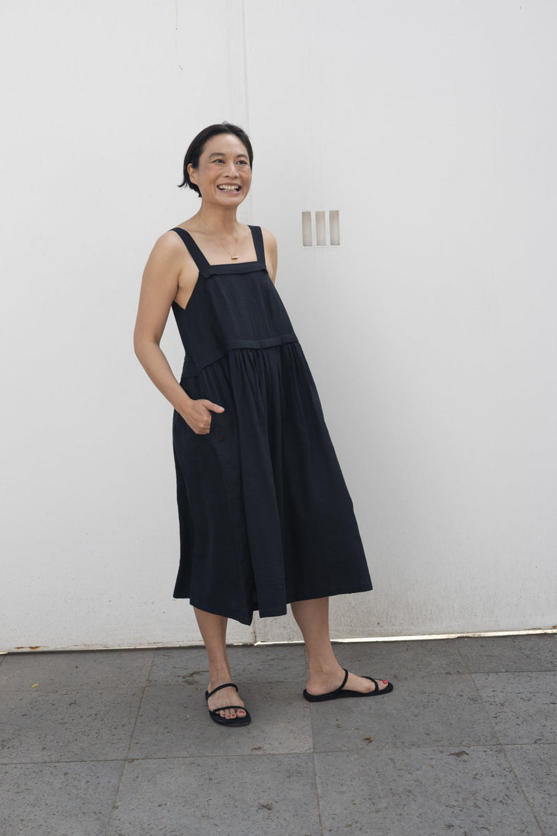 NY Black Dress-Black cotton by World of Crow in black color for women in Singapore