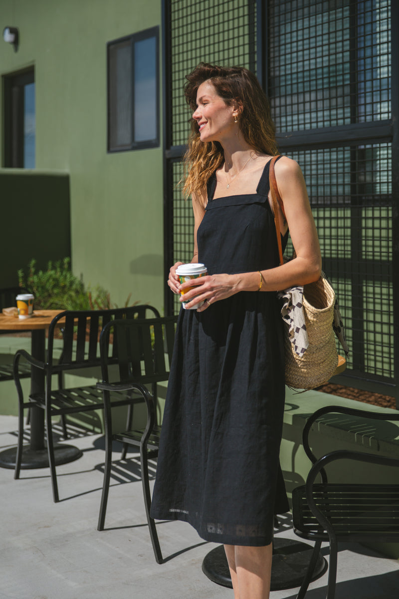 NY Black Dress-Black cotton by World of Crow in black color for women in Singapore