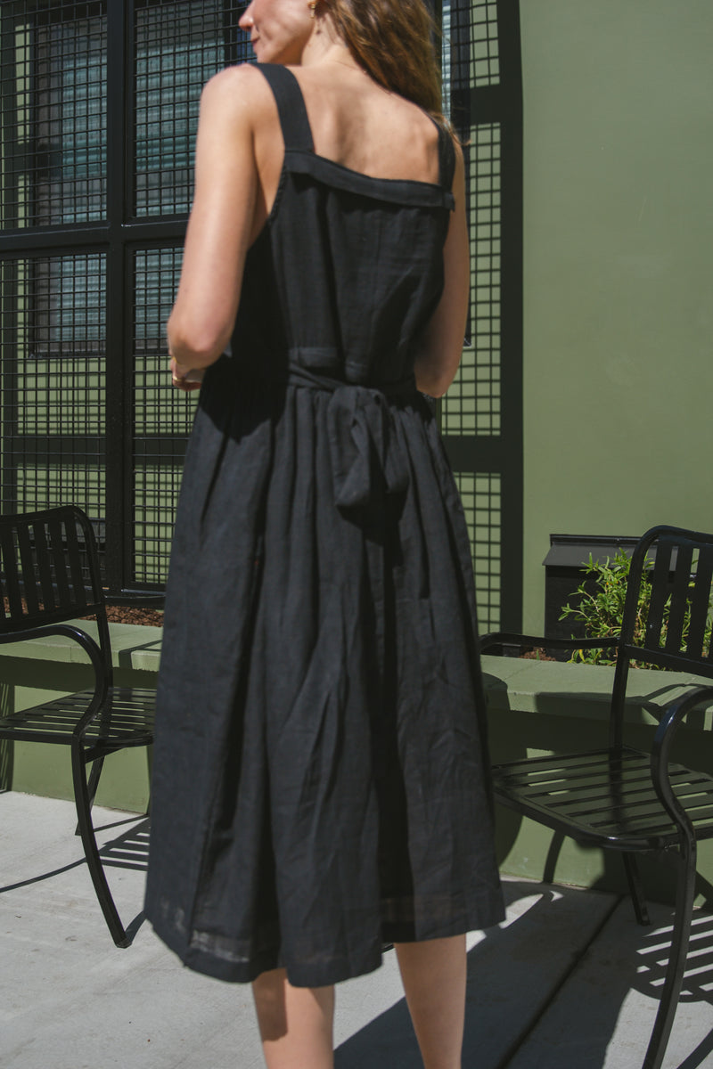 NY Black Dress-Black cotton by World of Crow in black color for women in Singapore