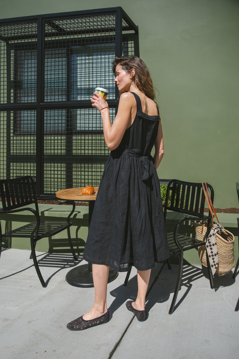 NY Black Dress-Black cotton by World of Crow in black color for women in Singapore