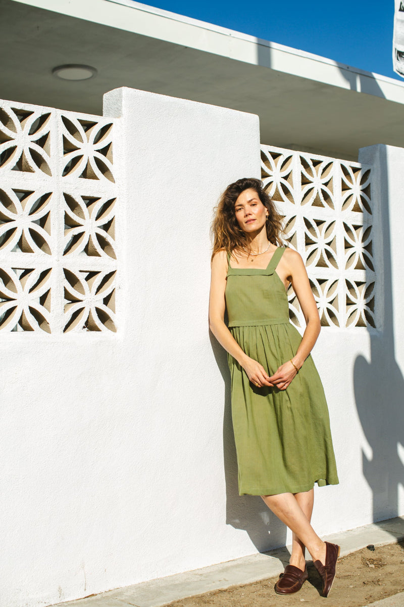 NY Olive Dress-Olive cotton by World of Crow in olive color for women in Singapore
