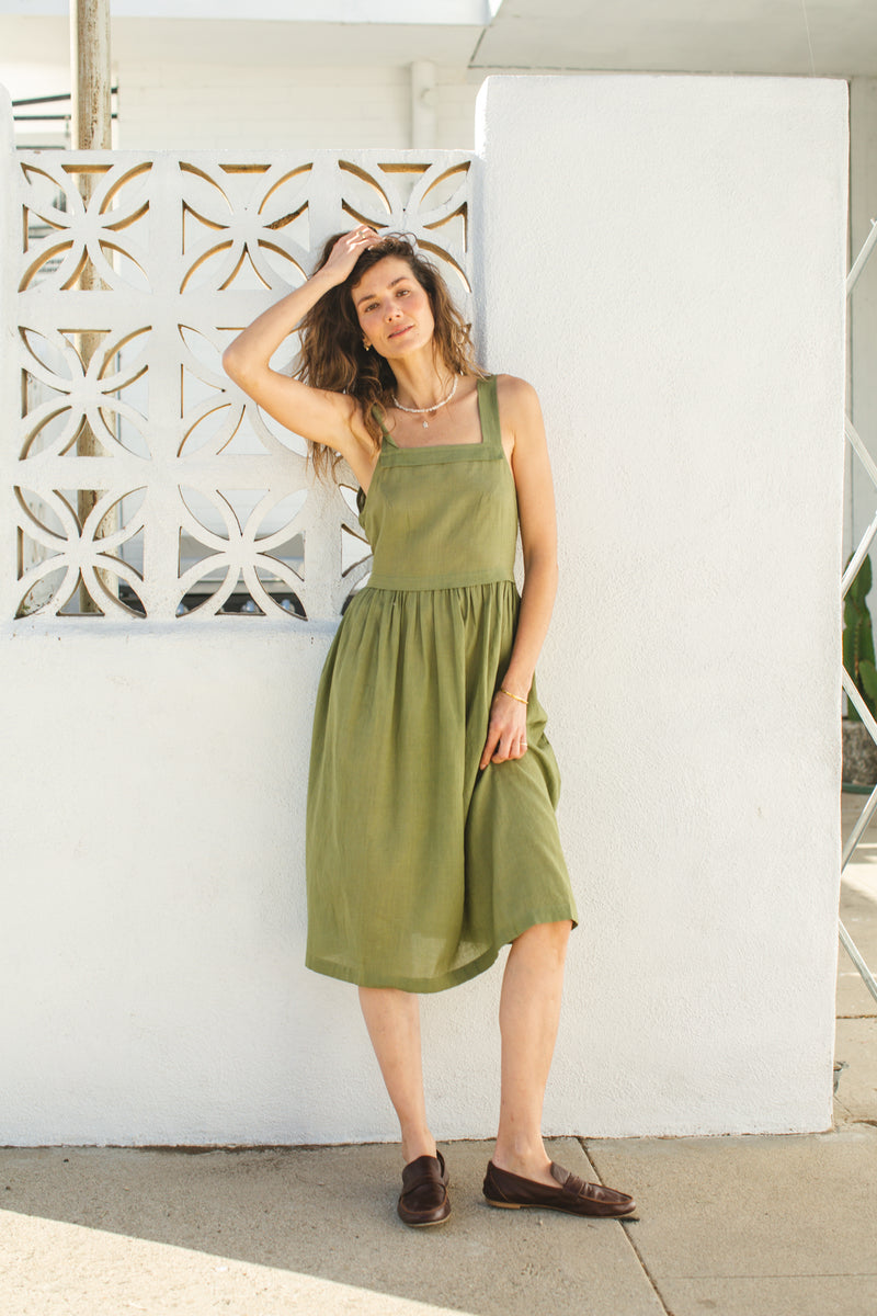 NY Olive Dress-Olive cotton by World of Crow in olive color for women in Singapore