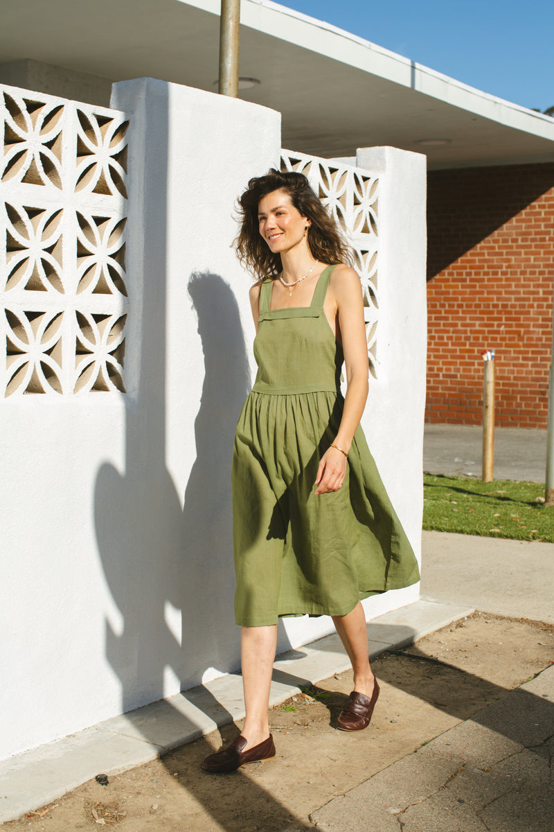 NY Olive Dress-Olive cotton by World of Crow in olive color for women in Singapore