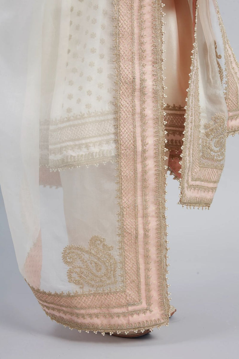 Naazira A-line short kurta with salwar and dupatta-Daisy Ivory silk by SHEETAL BATRA in ivory color for women in Singapore