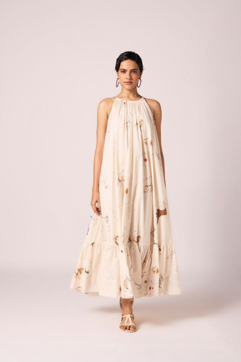 Naiara Zodiac Print Cotton Maxi Dress cotton by The Summer House for women in Singapore