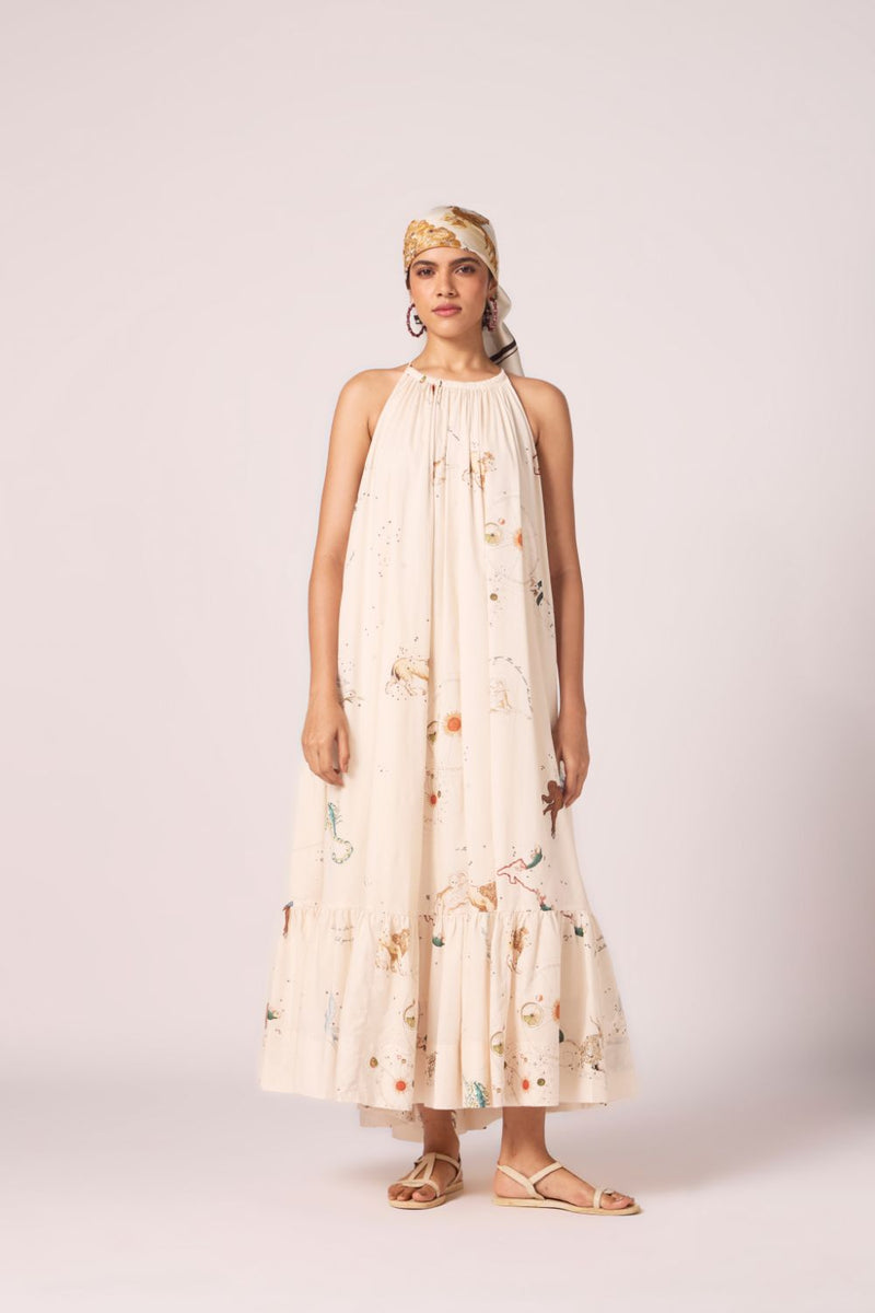 Naiara Zodiac Print Cotton Maxi Dress cotton by The Summer House for women in Singapore