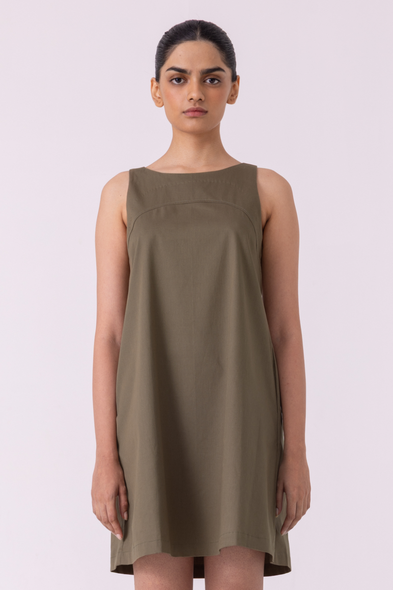 Nalaka Olive Shift Dress cotton by The Summer House for women in Singapore