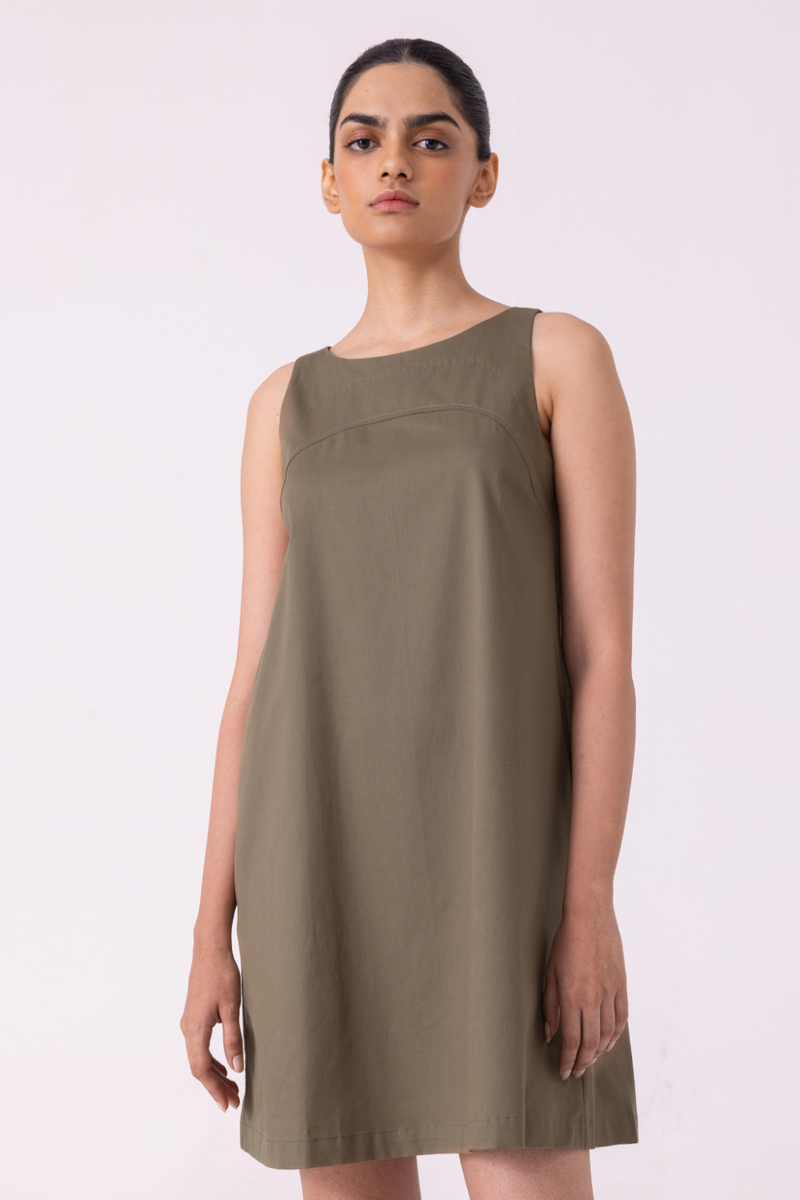 Nalaka Olive Shift Dress cotton by The Summer House for women in Singapore