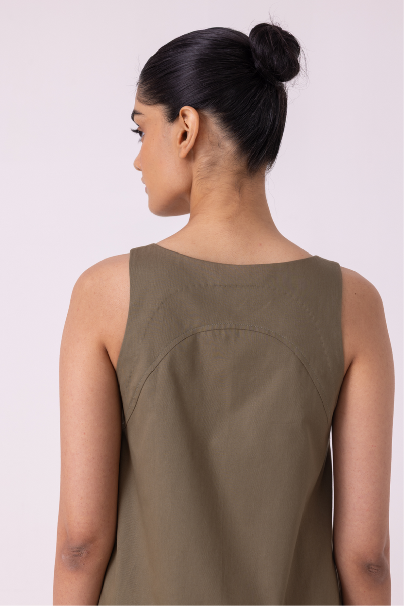 Nalaka Olive Shift Dress cotton by The Summer House for women in Singapore