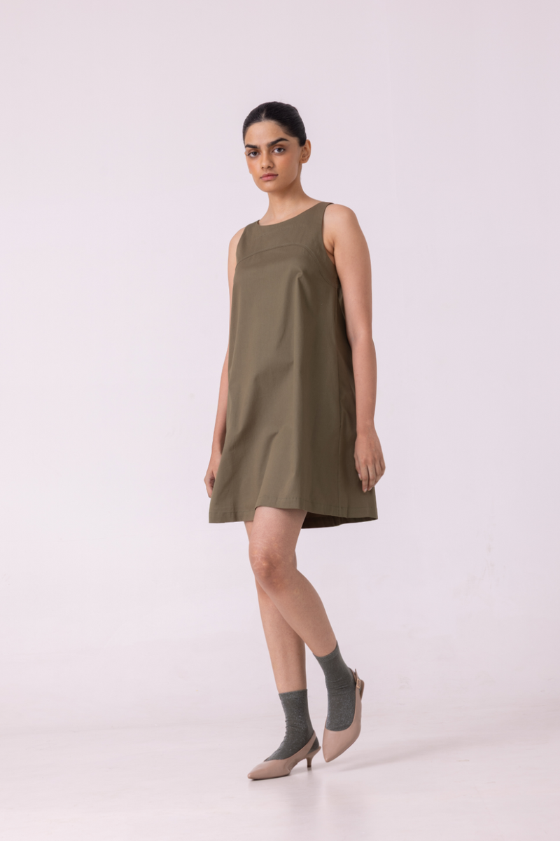 Nalaka Olive Shift Dress cotton by The Summer House for women in Singapore