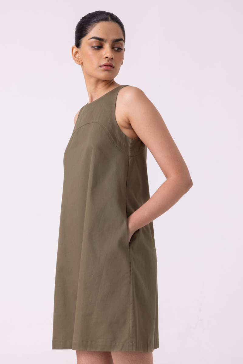 Nalaka Olive Shift Dress cotton by The Summer House for women in Singapore