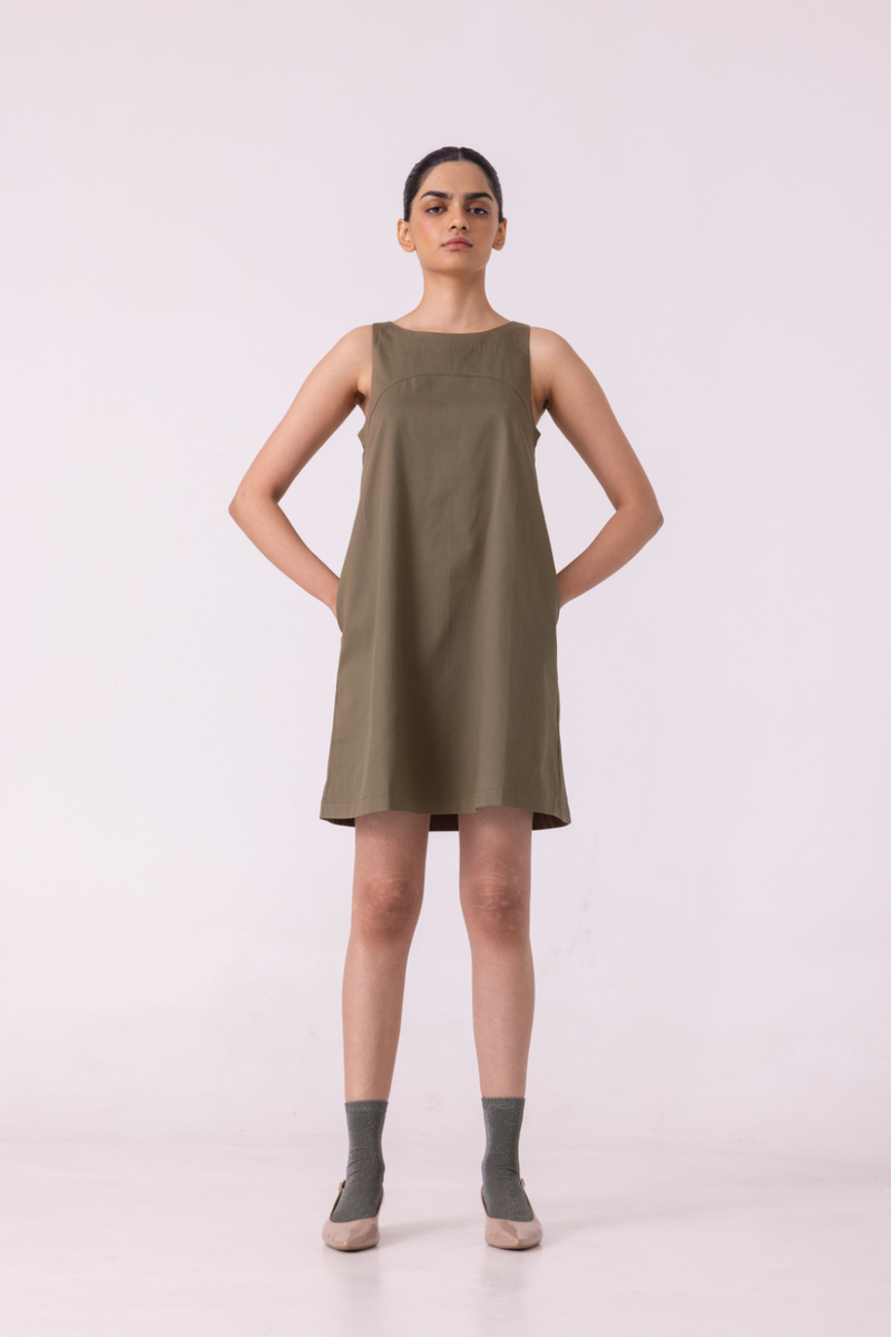 Nalaka Olive Shift Dress cotton by The Summer House for women in Singapore