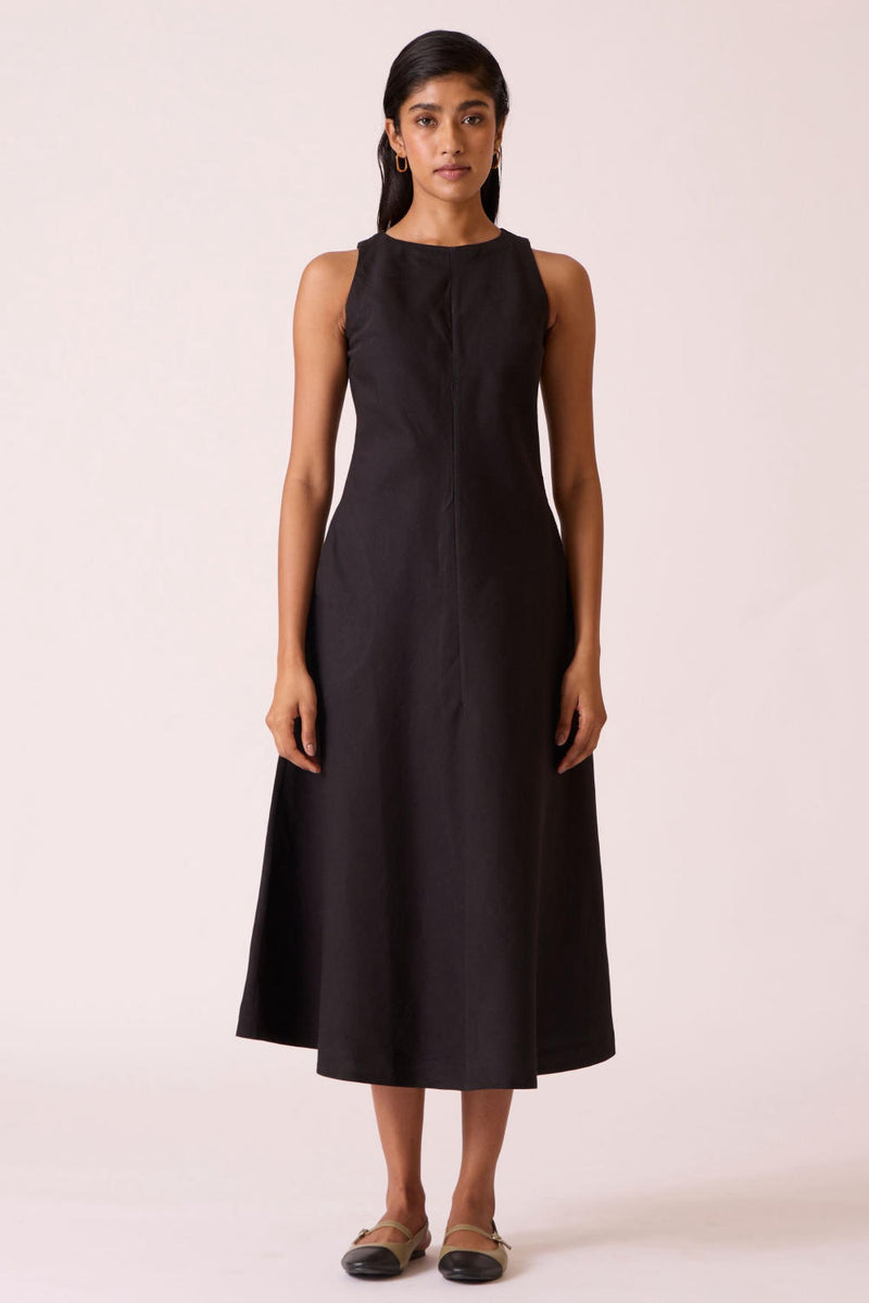 Naomi Black Linen Cotton Dress cotton by The Summer House in black color for women in Singapore