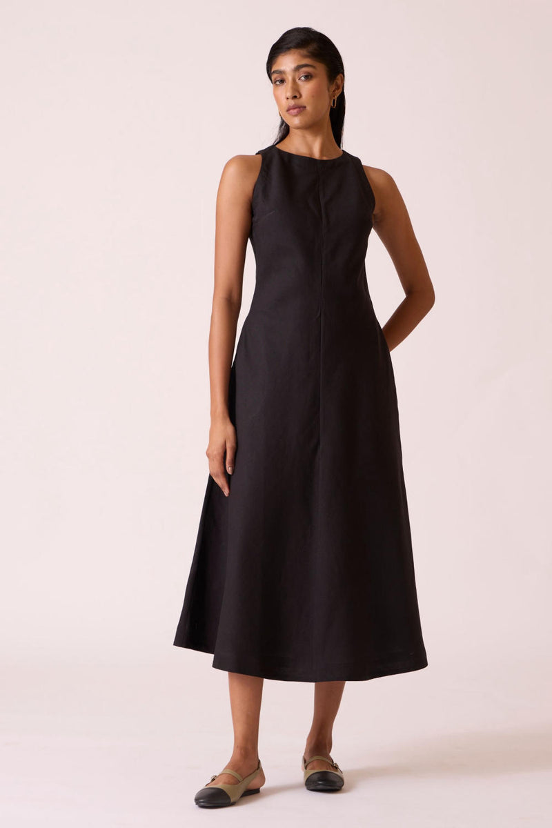 Naomi Black Linen Cotton Dress cotton by The Summer House in black color for women in Singapore