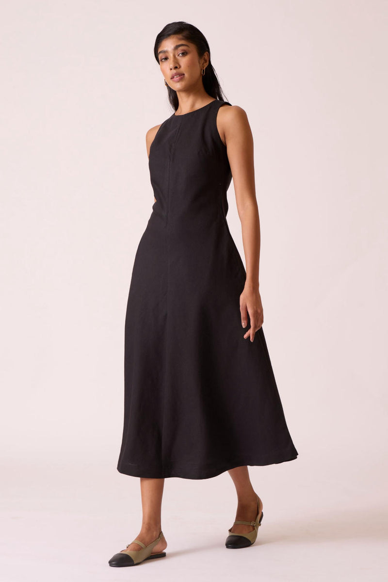 Naomi Black Linen Cotton Dress cotton by The Summer House in black color for women in Singapore