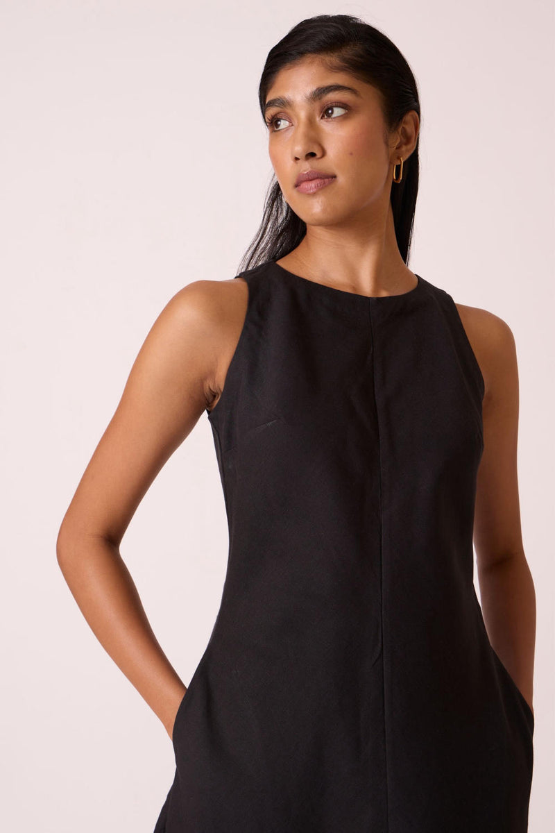 Naomi Black Linen Cotton Dress cotton by The Summer House in black color for women in Singapore