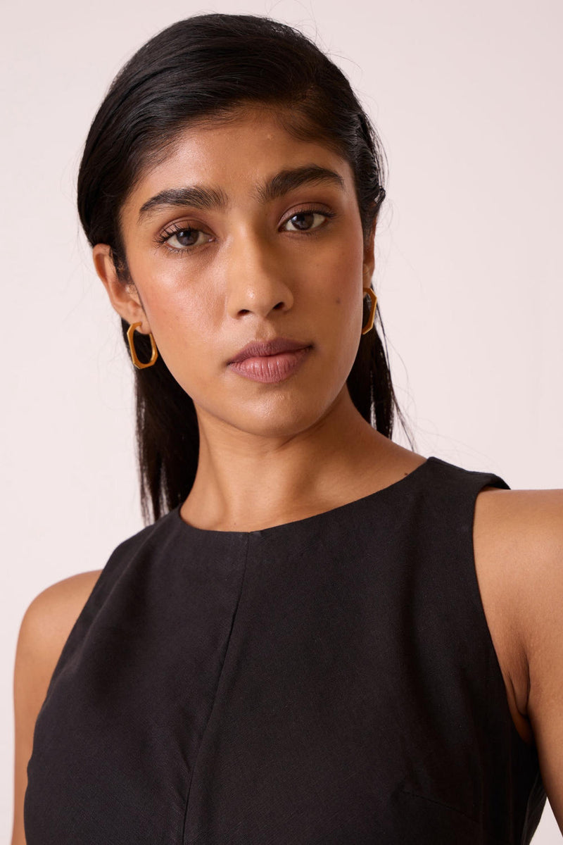 Naomi Black Linen Cotton Dress cotton by The Summer House in black color for women in Singapore