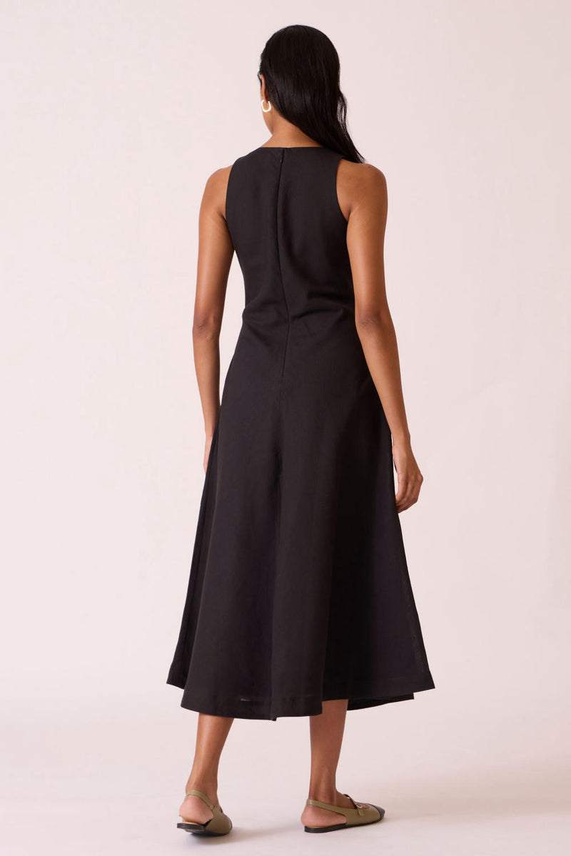 Naomi Black Linen Cotton Dress cotton by The Summer House in black color for women in Singapore