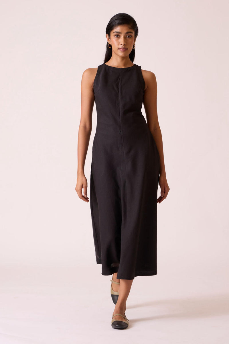 Naomi Black Linen Cotton Dress cotton by The Summer House in black color for women in Singapore