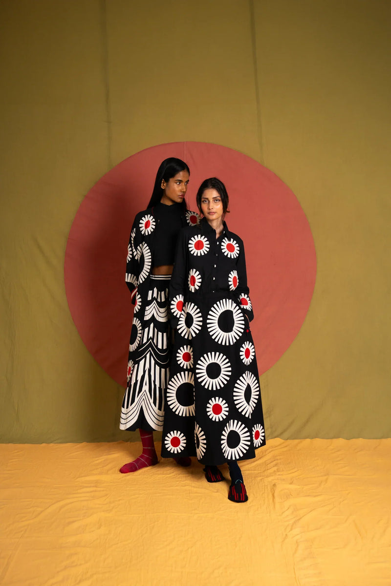Naseem Shirt-Black, White and Red cotton top/shirt by Ka-Sha in black for women in Singapore