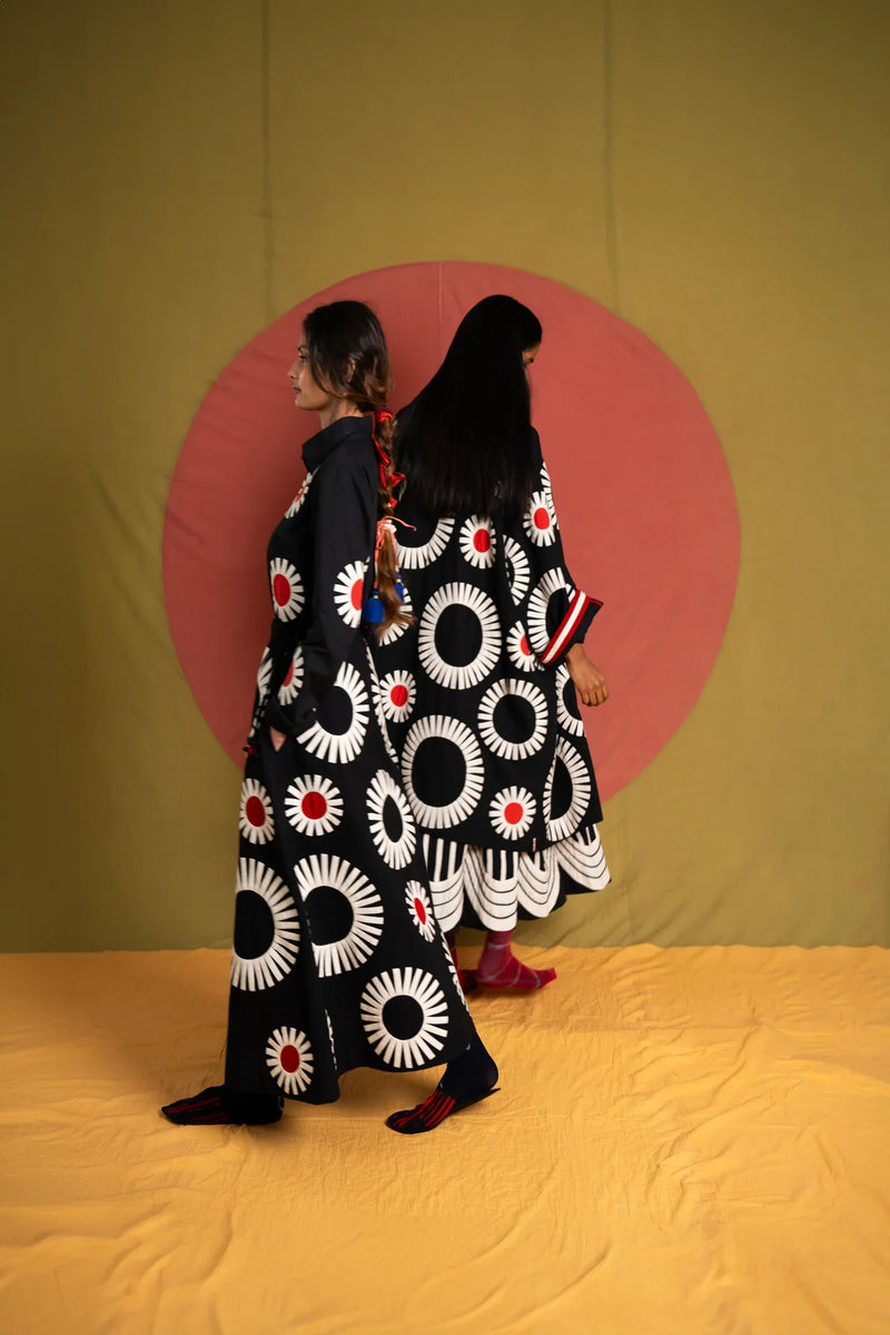Naseem Shirt-Black, White and Red cotton top/shirt by Ka-Sha in black for women in Singapore