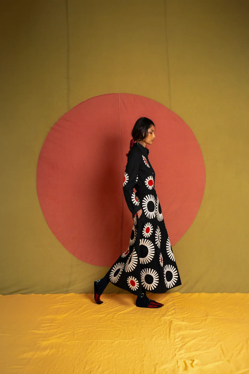 Naseem Shirt-Black, White and Red cotton top/shirt by Ka-Sha in black for women in Singapore