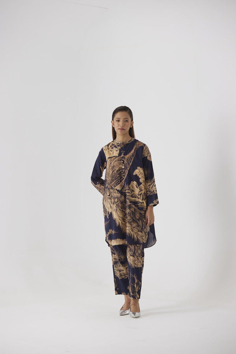 NAVY MORNI SHORT KURTA SET cotton by Yam in navy color for women in Singapore