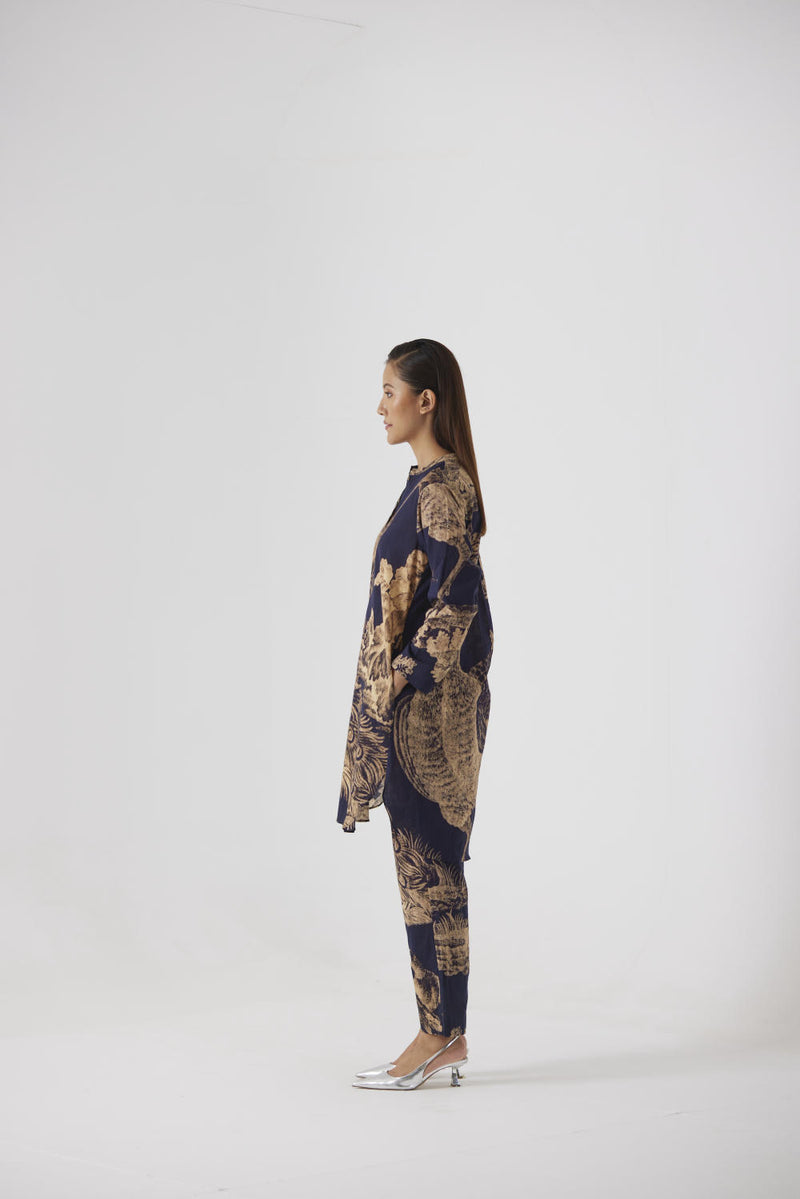 NAVY MORNI SHORT KURTA SET cotton by Yam in navy color for women in Singapore