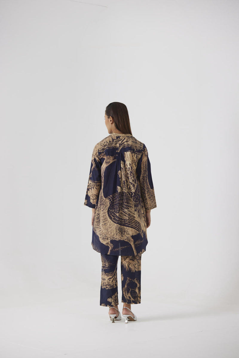 NAVY MORNI SHORT KURTA SET cotton by Yam in navy color for women in Singapore