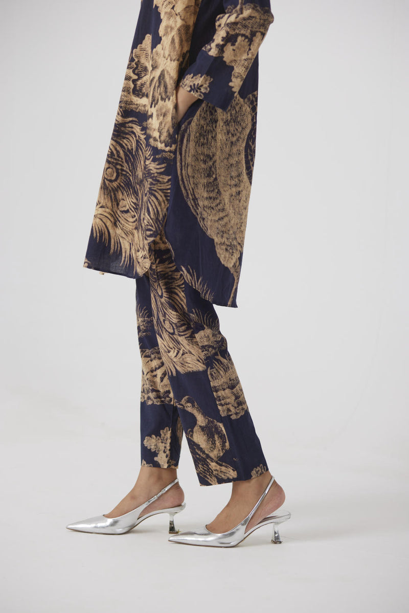 NAVY MORNI SHORT KURTA SET cotton by Yam in navy color for women in Singapore