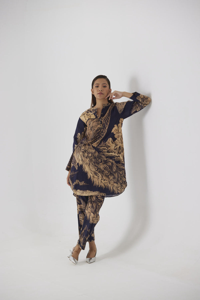 NAVY MORNI SHORT KURTA SET cotton by Yam in navy color for women in Singapore