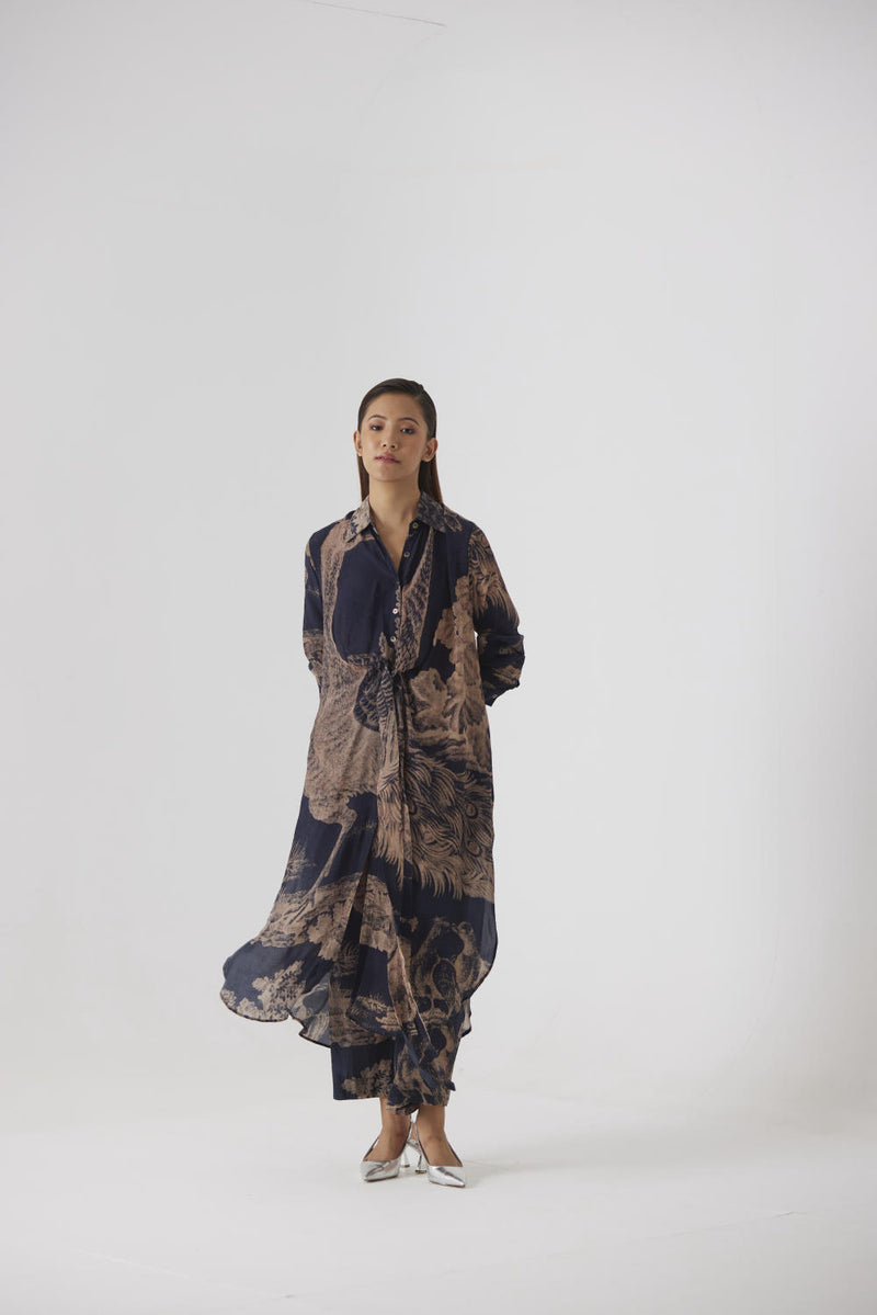 NAVY MORNI WRAP KURTA SET by Yam in navy color for women in Singapore