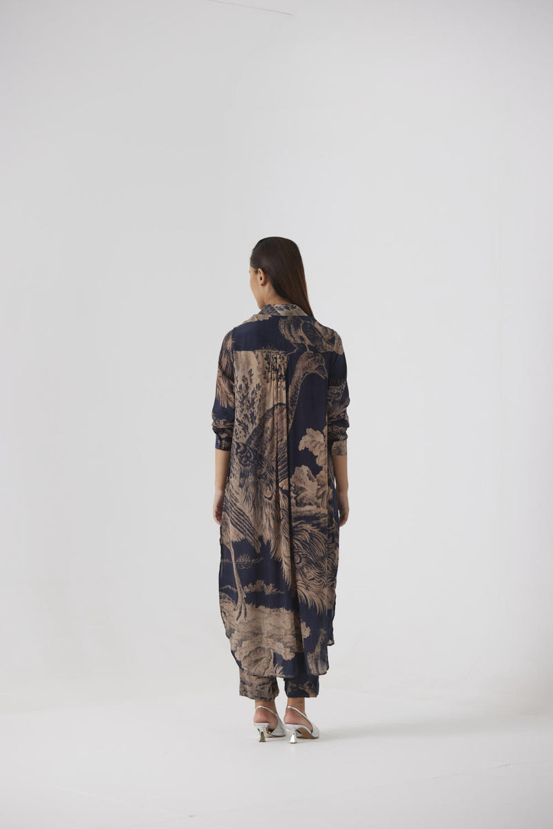 NAVY MORNI WRAP KURTA SET by Yam in navy color for women in Singapore