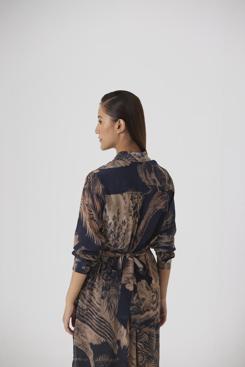 NAVY MORNI WRAP KURTA SET by Yam in navy color for women in Singapore