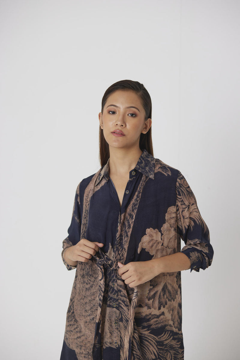 NAVY MORNI WRAP KURTA SET by Yam in navy color for women in Singapore