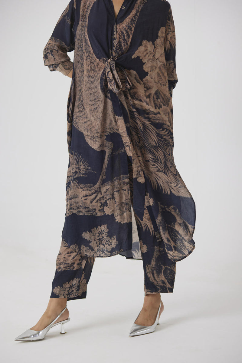 NAVY MORNI WRAP KURTA SET by Yam in navy color for women in Singapore