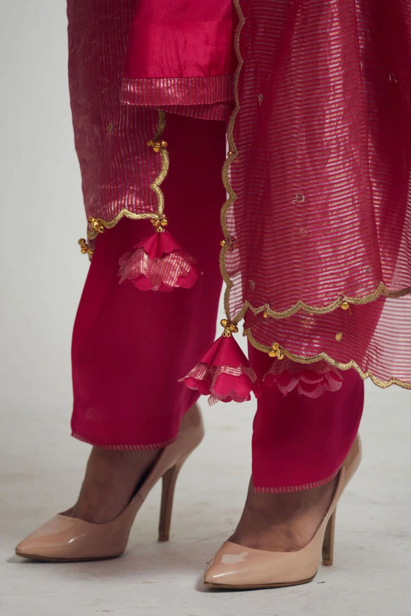 Nazish Short Kurta with Salwar and Dupatta-Hot Pink silk by SHEETAL BATRA in pink color for women in Singapore