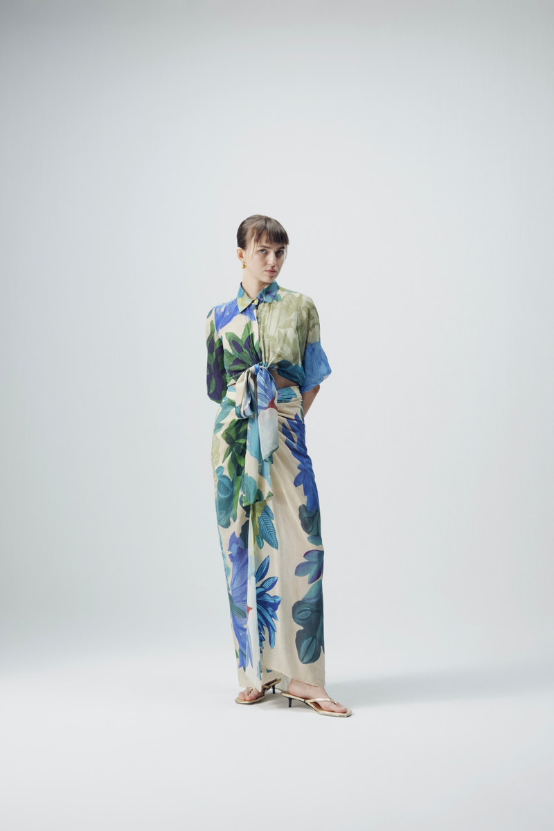 Garden Party Tie Up Top & Skirt Set mul by YAM in multi color for women in Singapore