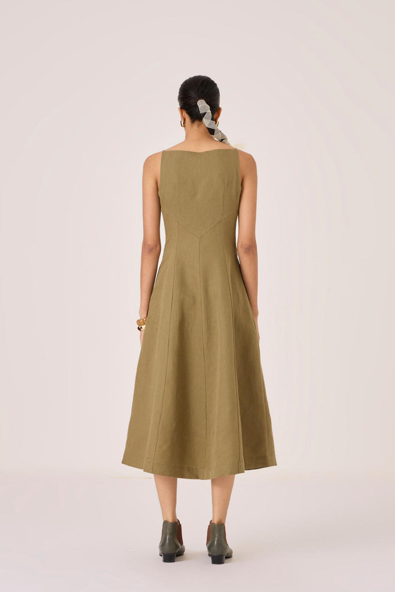 Nimal Olive Embroidered Dress cotton by The Summer House in olive color for women in Singapore