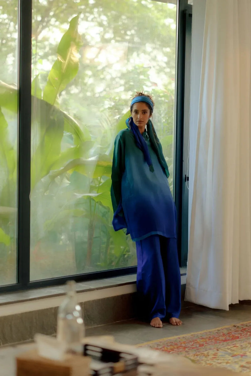 Nira Ocean Silk Kurta Set silk Buy Nira Ocean Silk Kurta Set from C&W | Light Kurta Sets for Women by Ituvana for women in Singapore